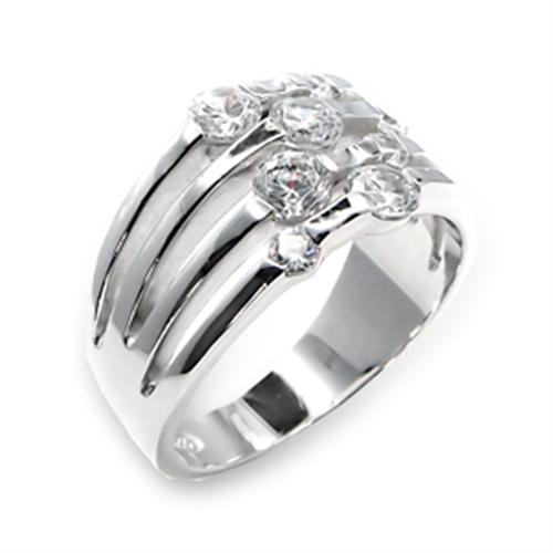 6X197 - High-Polished 925 Sterling Silver Ring with AAA Grade CZ in Clear