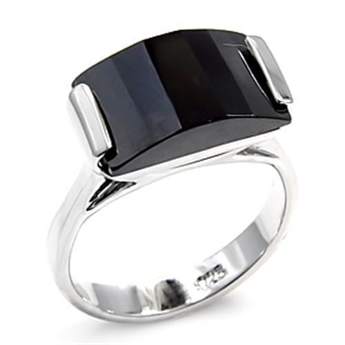 6X506 - Rhodium 925 Sterling Silver Ring with AAA Grade CZ in Jet