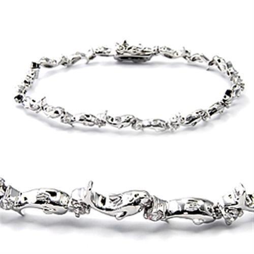 6X490 - Rhodium Brass Bracelet with AAA Grade CZ in Clear