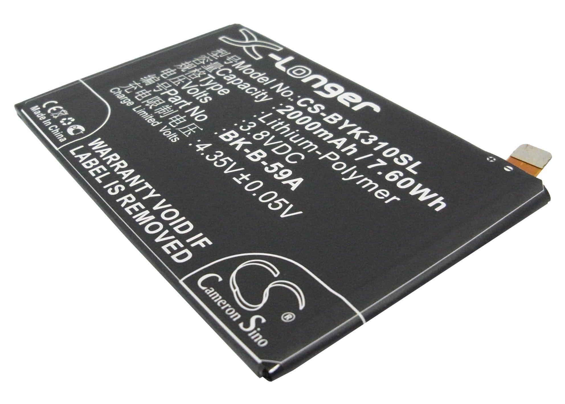 2000mAh Battery - CS-BYK310SL / Li-Polymer / Volts: 3.8