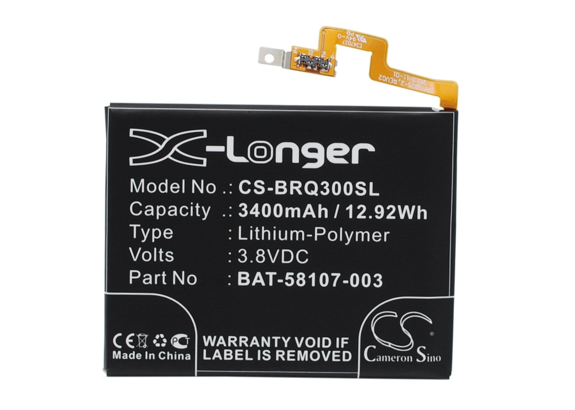 3400mAh Battery - CS-BRQ300SL / Li-Polymer / Volts: 3.8