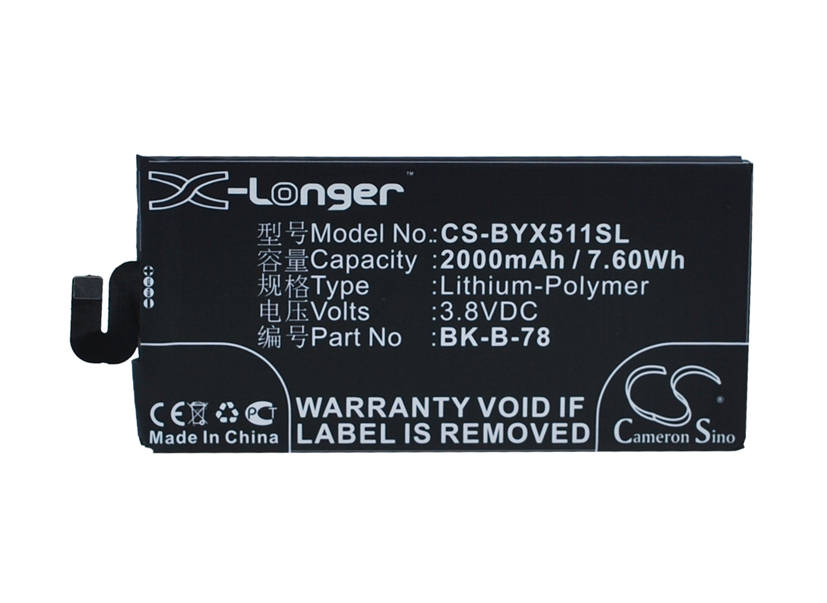 2000mAh Battery - CS-BYX511SL / Li-Polymer / Volts: 3.8