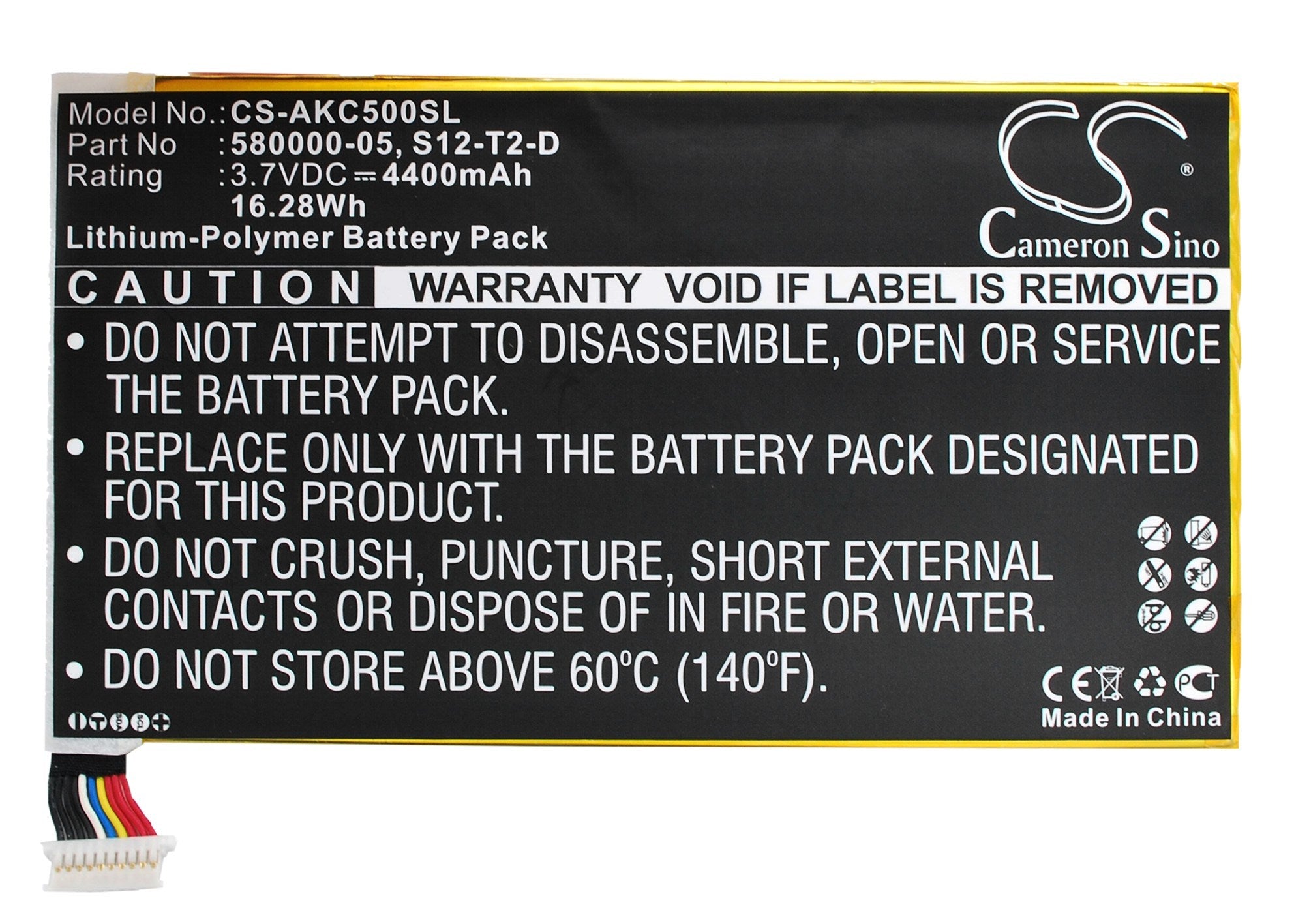 4400mAh Battery - CS-AKC500SL / Li-Polymer / Volts: 3.7