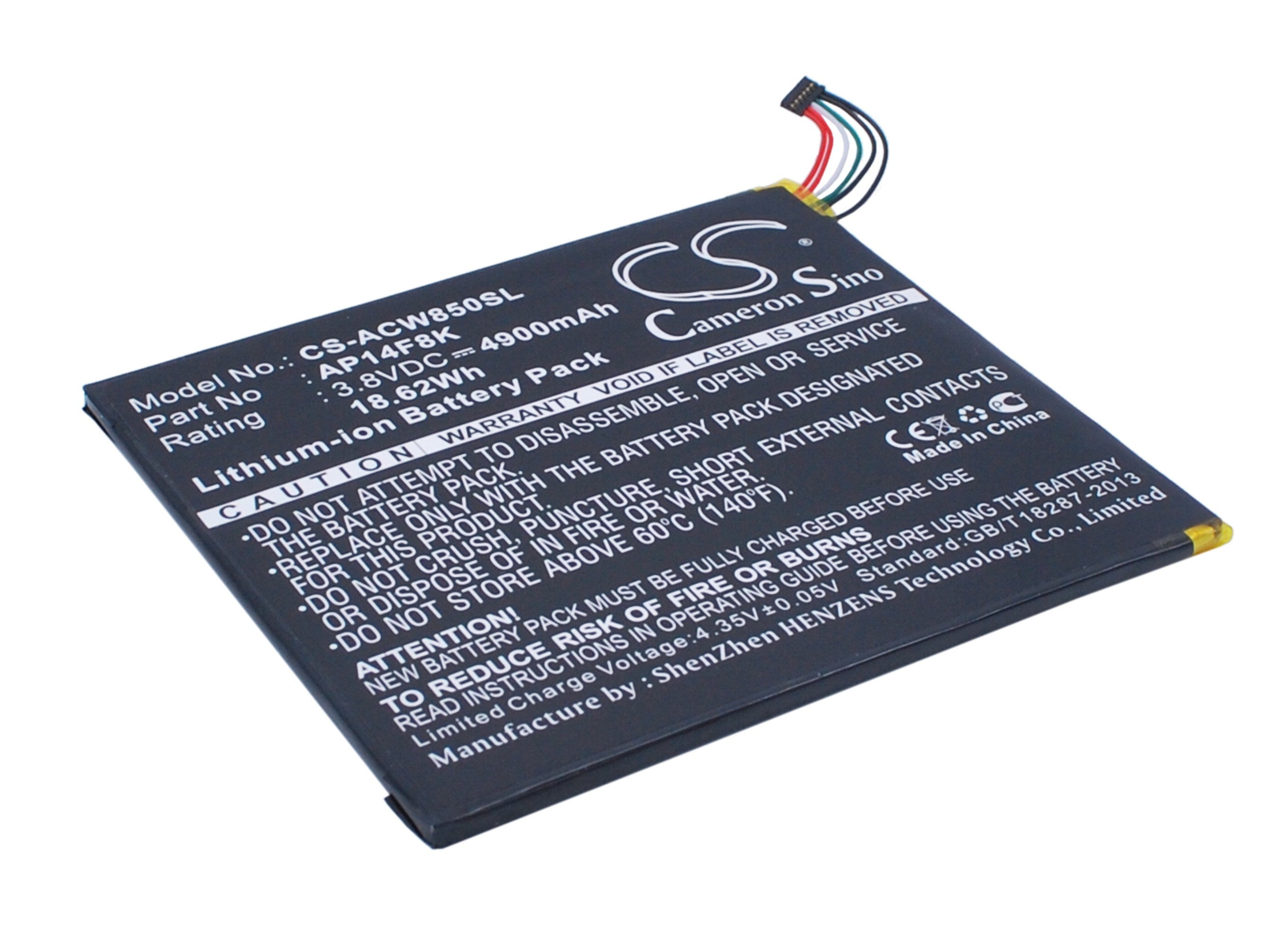 4900mAh Battery - CS-ACW850SL / Li-Polymer / Volts: 3.8