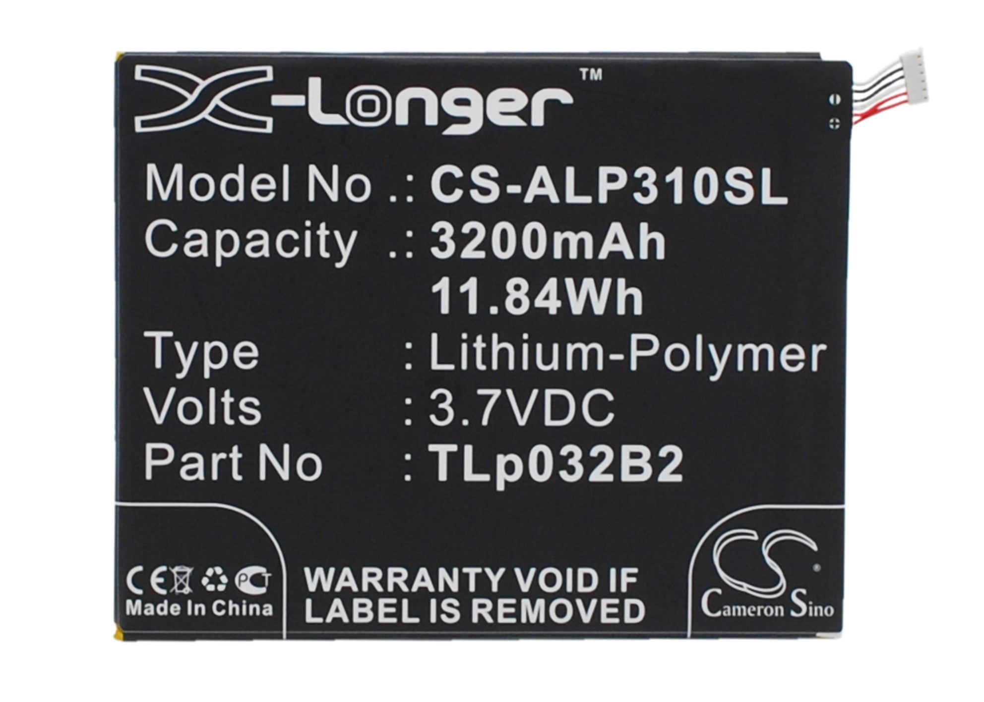 3200mAh Battery - CS-ALP310SL / Li-Polymer / Volts: 3.7