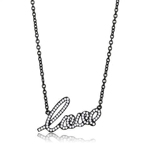 TK3217 - IP Black(Ion Plating) Stainless Steel Chain Pendant with AAA Grade CZ in Clear