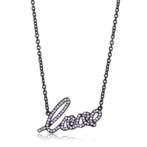 TK3218 - IP Black(Ion Plating) Stainless Steel Chain Pendant with AAA Grade CZ in Multi Color