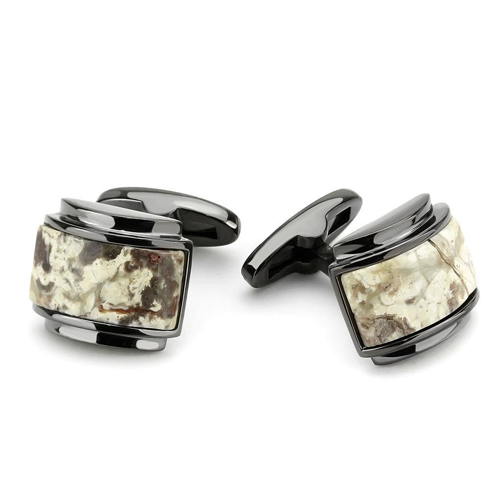 TK3290 - IP Light Black (IP Gun) Stainless Steel Cufflink with Semi-Precious Oligoclase in Animal pattern