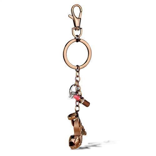 TK2896 - Two Tone IP Light Brown (IP Light coffee) Stainless Steel Key Ring with AAA Grade CZ in Clear