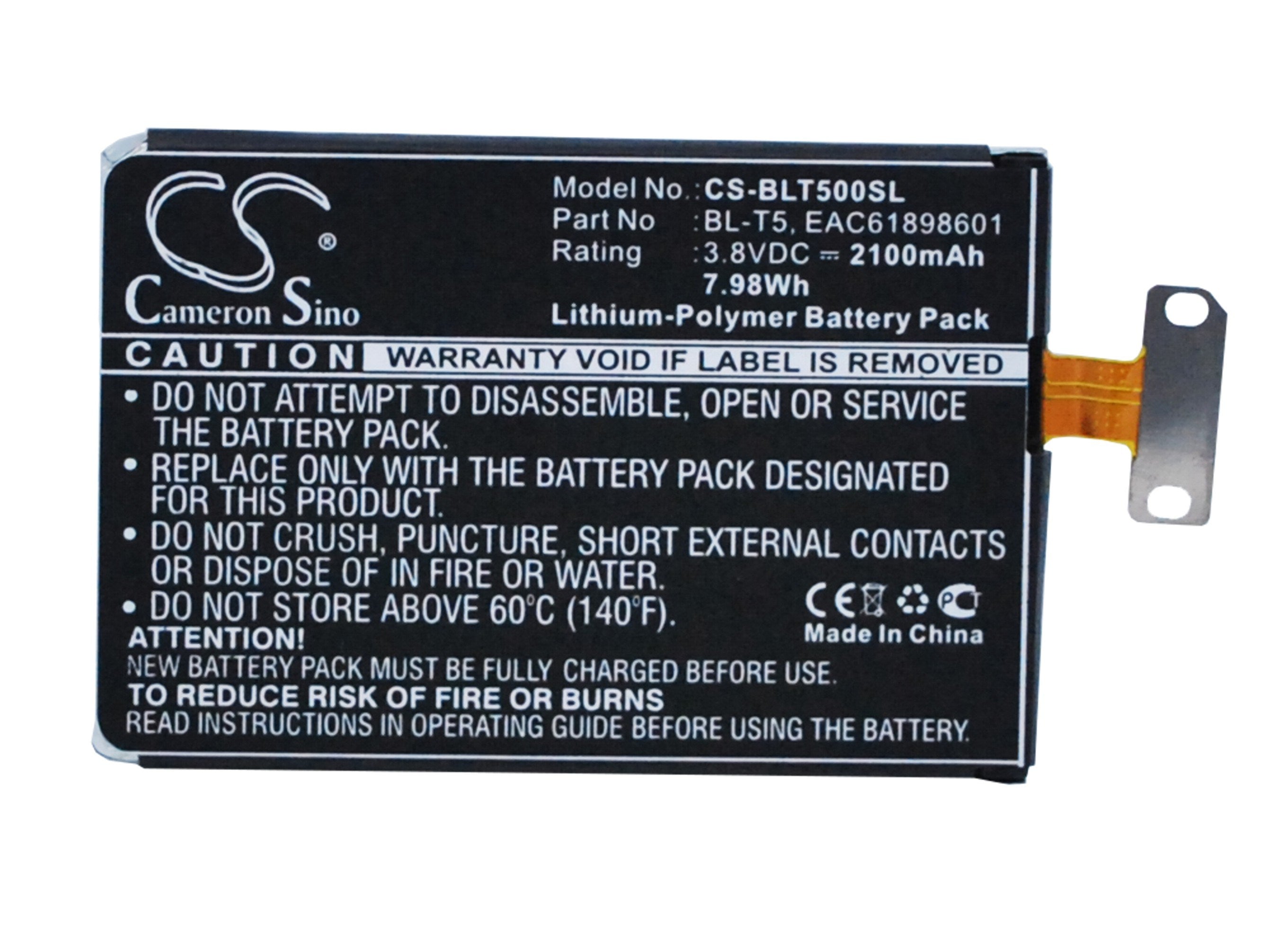 2100mAh Battery - CS-BLT500SL / Li-Polymer / Volts: 3.8