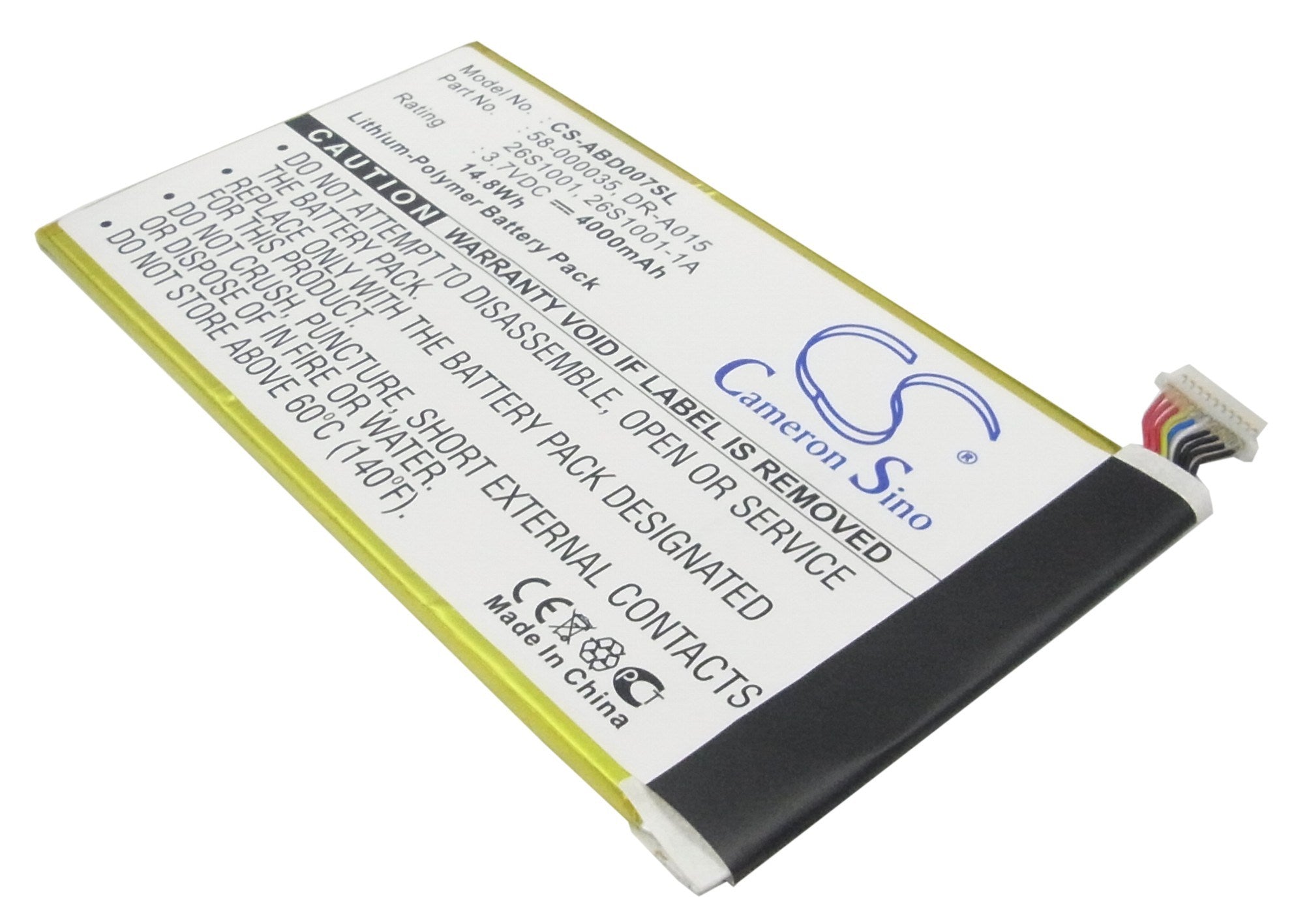 4000mAh Battery - CS-ABD007SL / Li-Polymer / Volts: 3.7