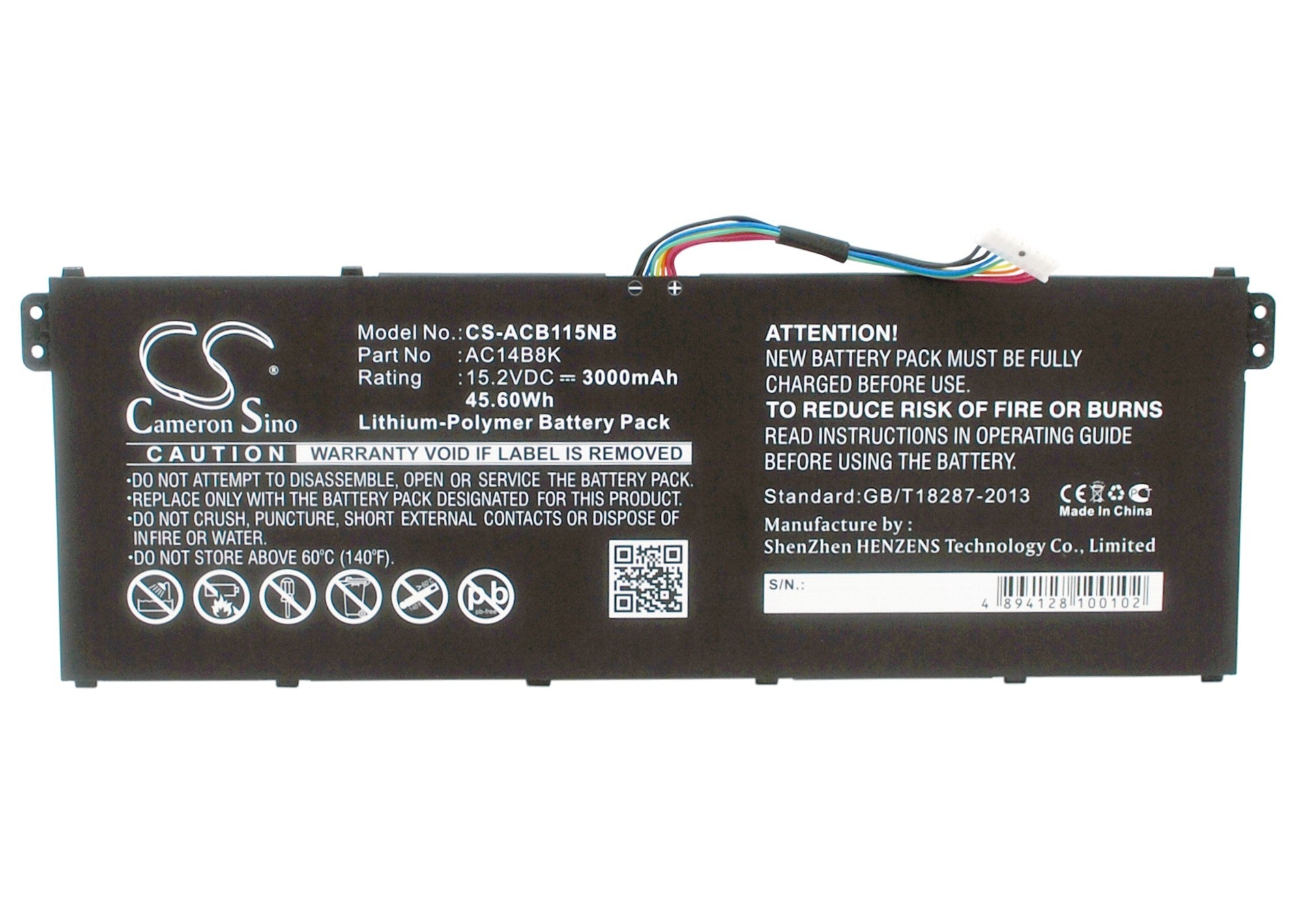 3000mAh Battery - CS-ACB115NB / Li-Polymer / Volts: 15.2