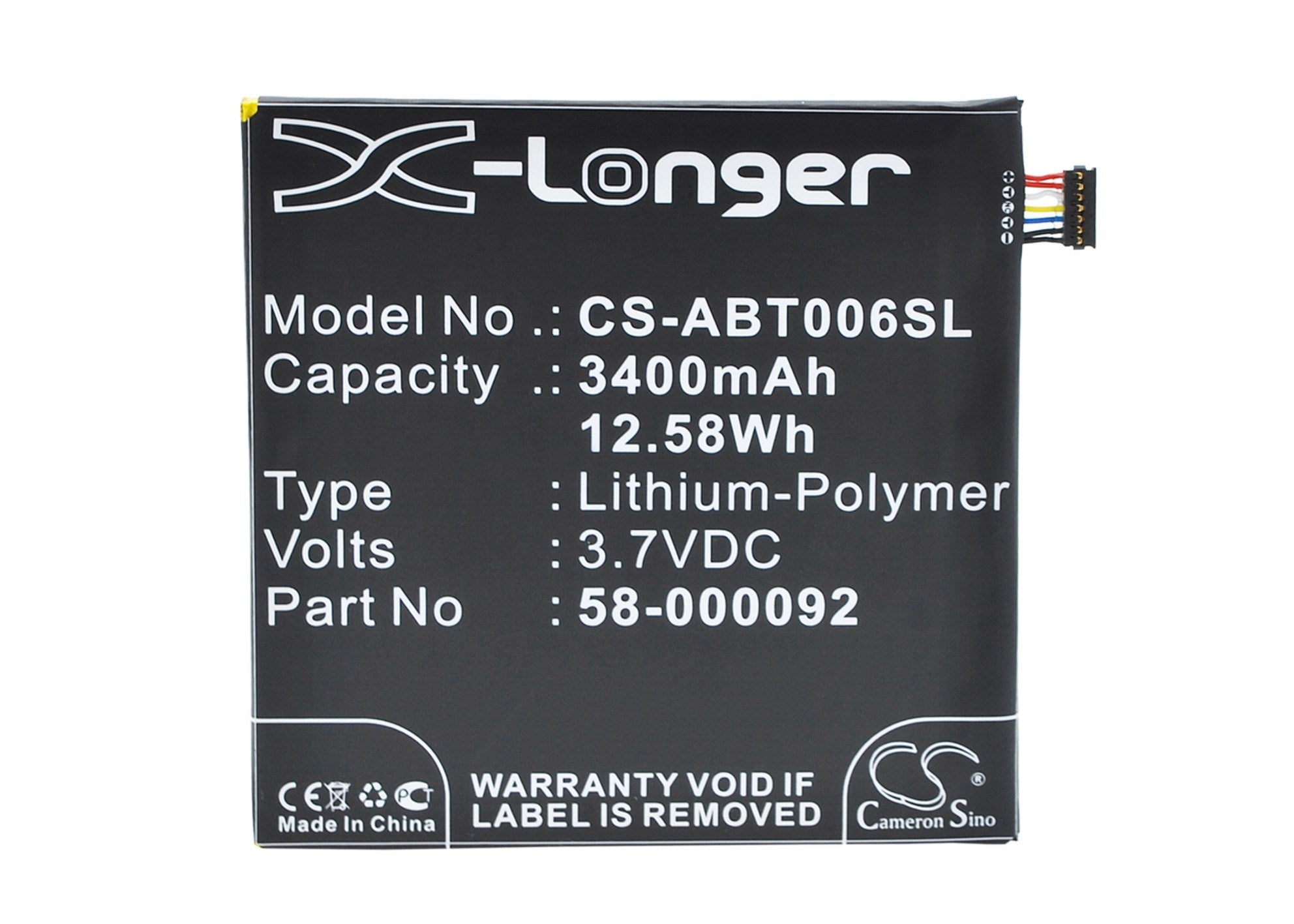 3400mAh Battery - CS-ABT006SL / Li-Polymer / Volts: 3.7