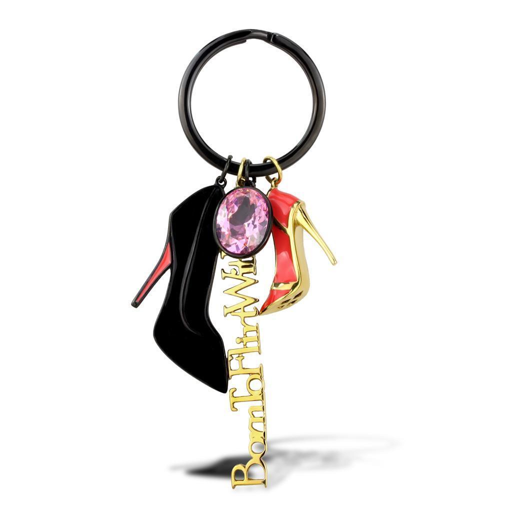 TK2913 - IP Gold+ IP Black (Ion Plating) Stainless Steel Key Ring with AAA Grade CZ in Rose