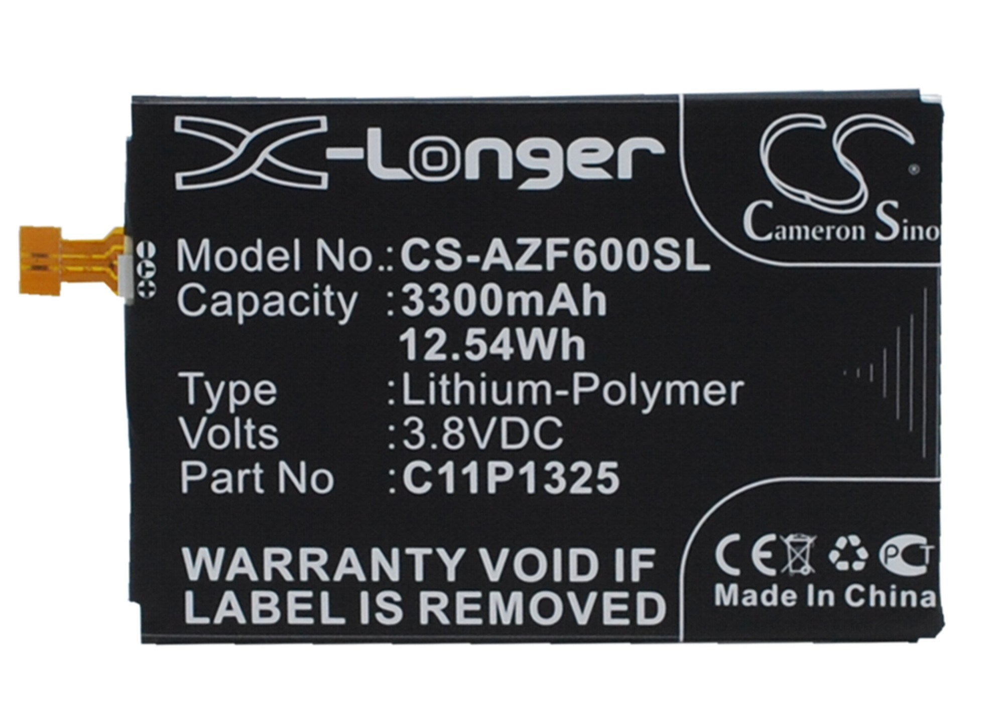 3300mAh Battery - CS-AZF600SL / Li-Polymer / Volts: 3.8