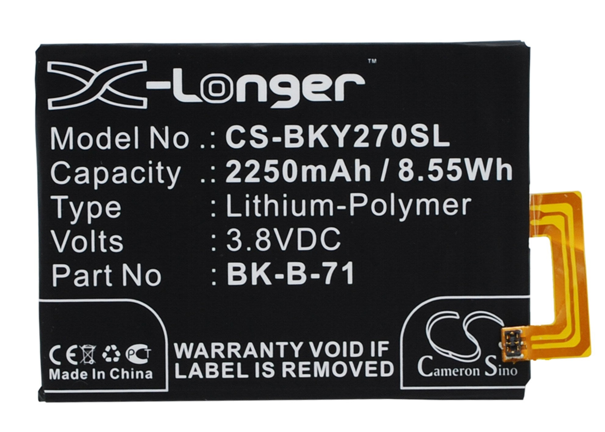 2250mAh Battery - CS-BKY270SL / Li-Polymer / Volts: 3.8