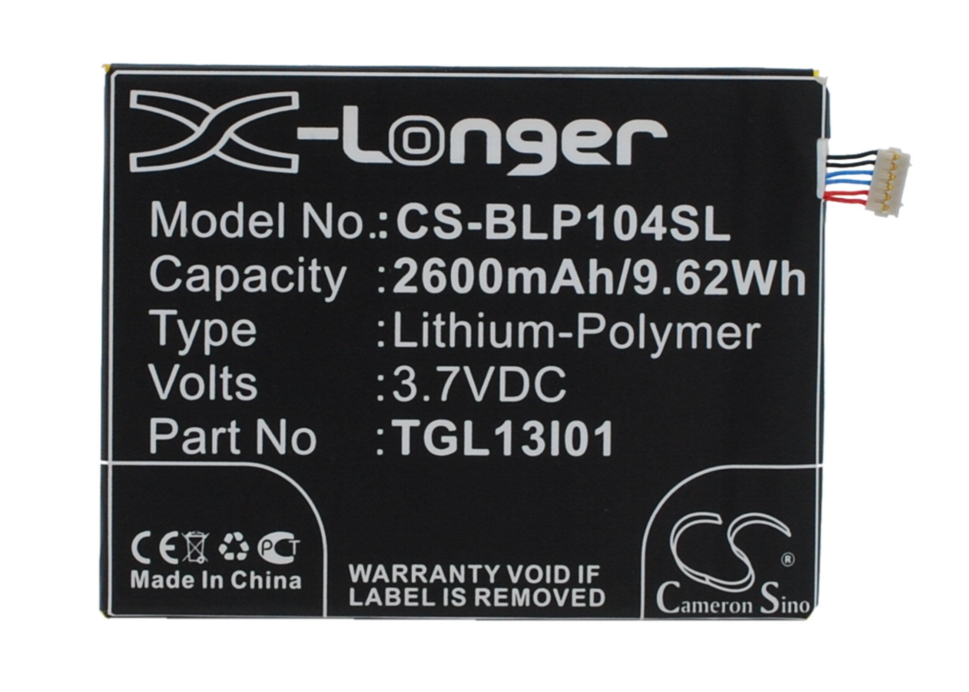 2600mAh Battery - CS-BLP104SL / Li-Polymer / Volts: 3.7