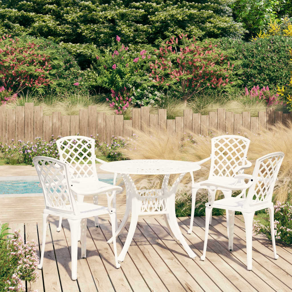 5 Piece Bistro Set Cast Aluminum White