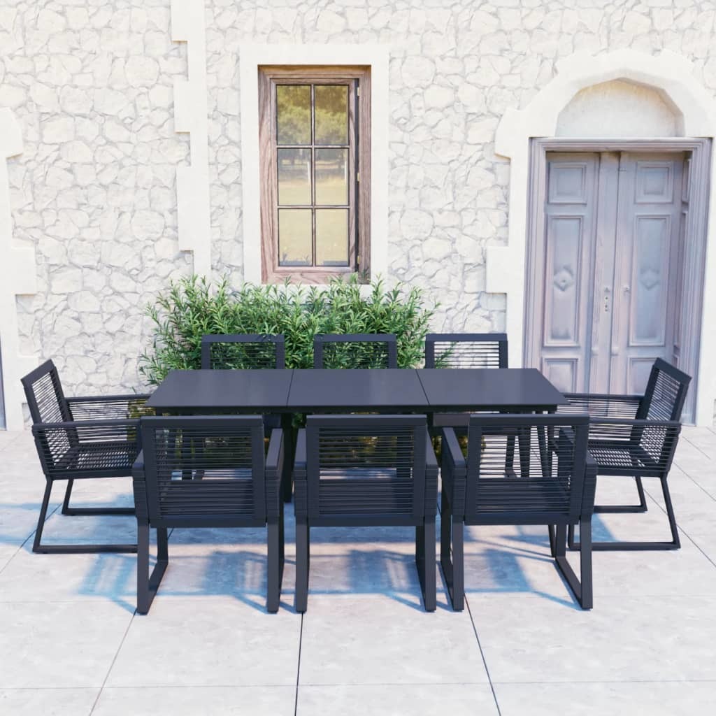 9 Piece Patio Dining Set PVC Rattan Black