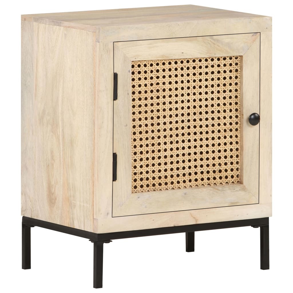 Bedside Cabinet 15.7"x11.8"x19.7" Solid Mango Wood and Natural Cane