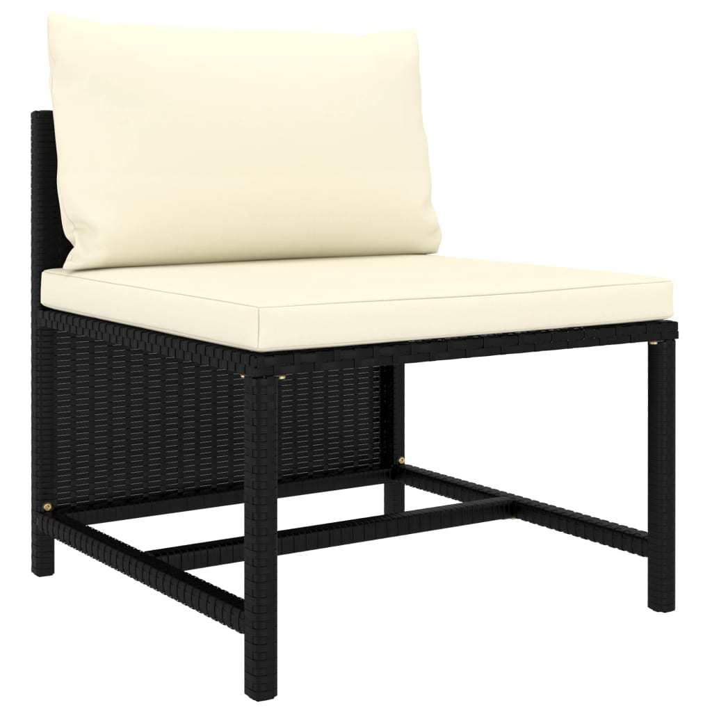 Sectional Middle Sofa with Cushions Black Poly Rattan