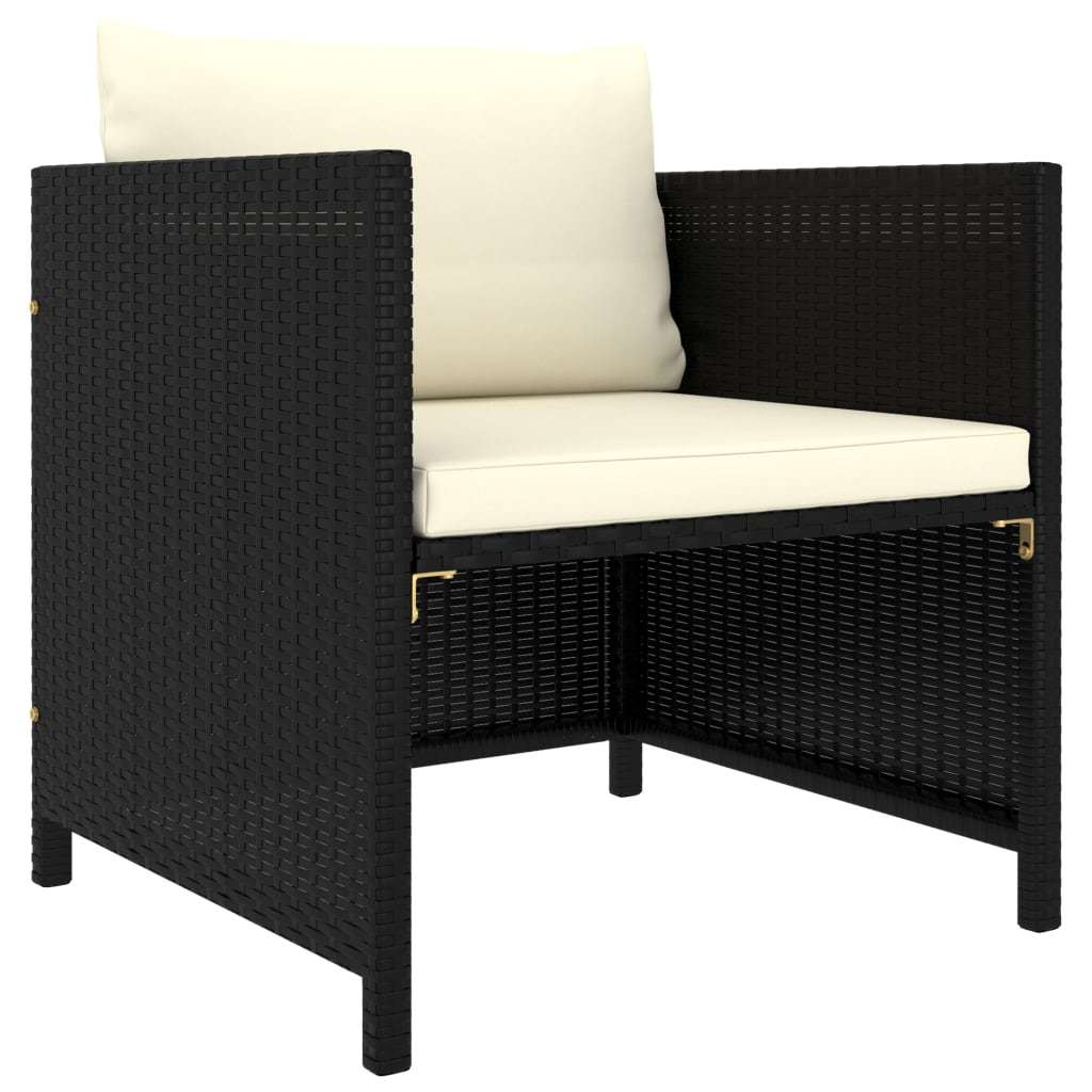 Patio Sofa with Cushions Black Poly Rattan