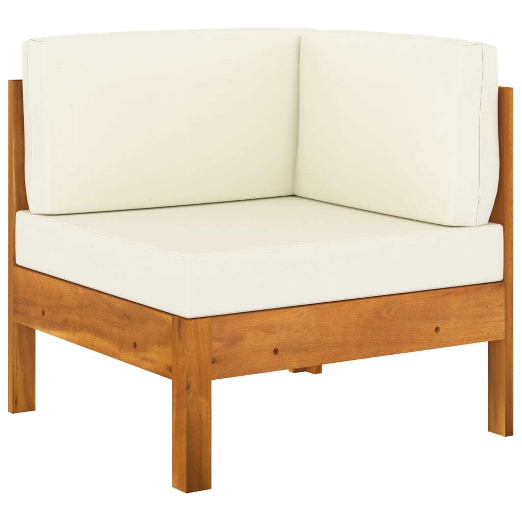 Corner Sofa with Cream White Cushions Solid Acacia Wood