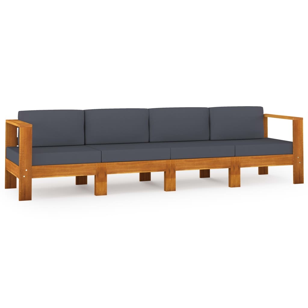 4-Seater Patio Sofa with Dark Gray Cushions Acacia Wood