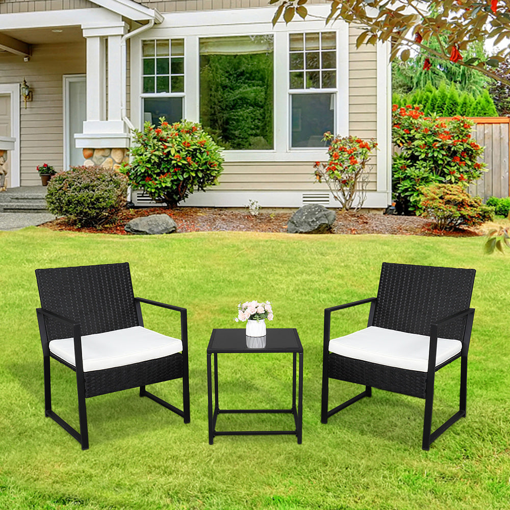 Free shipping 3 Pieces Patio Set Outdoor Wicker Patio Furniture Sets Modern Bistro Set Rattan Chair Conversation Sets with Coffee Table for Yard and Bistro YJ