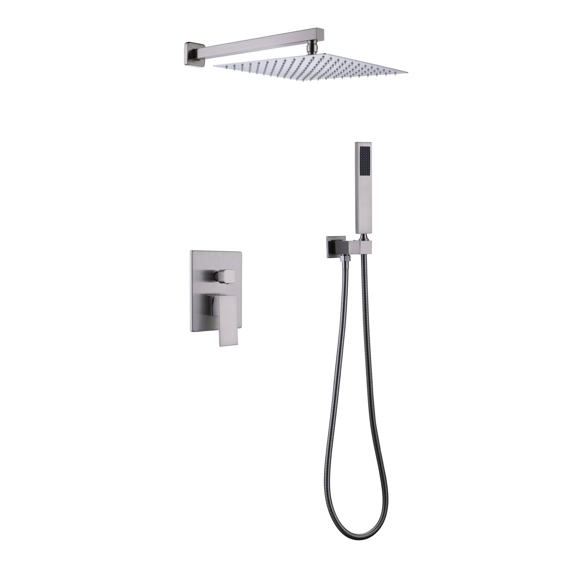 Trustmade Wall Mounted Square Rainfall Pressure-Balanced Complteted Shower System with Rough-in Valve, 10 inches - 2W02