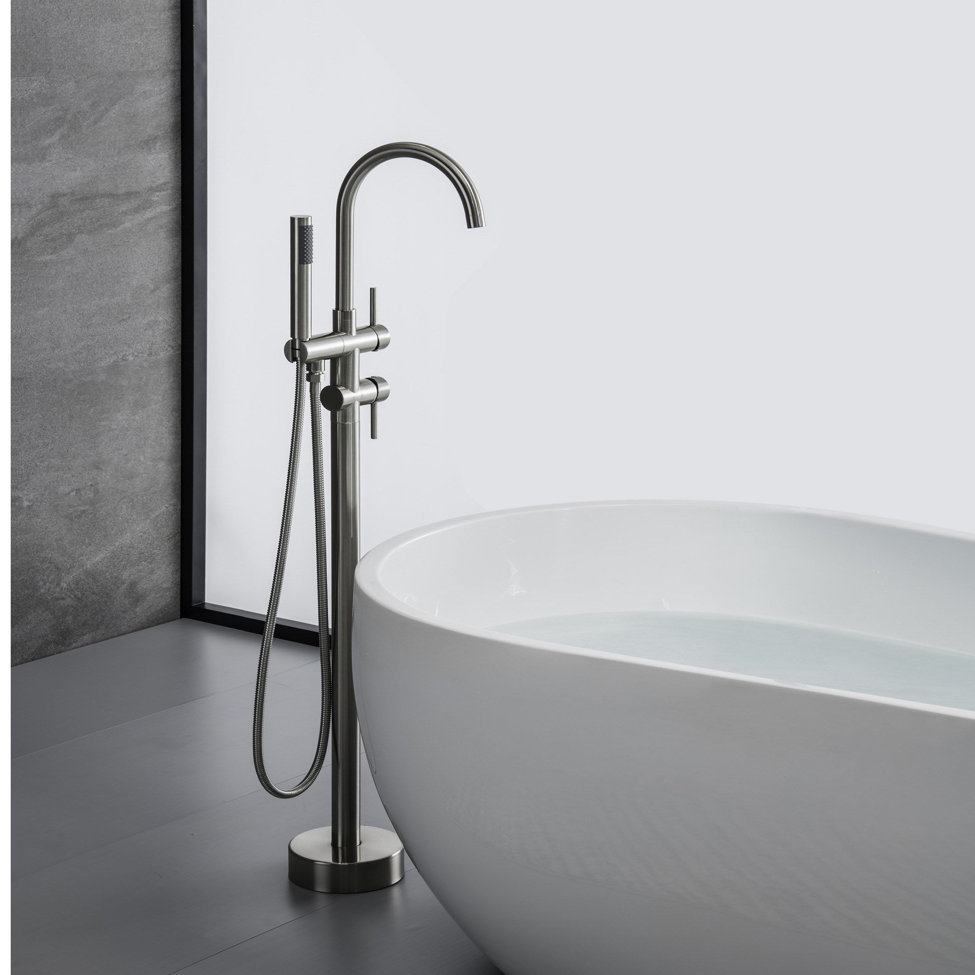 TrustMade Double Handle Freestanding Tub Filler with Handshower - R01