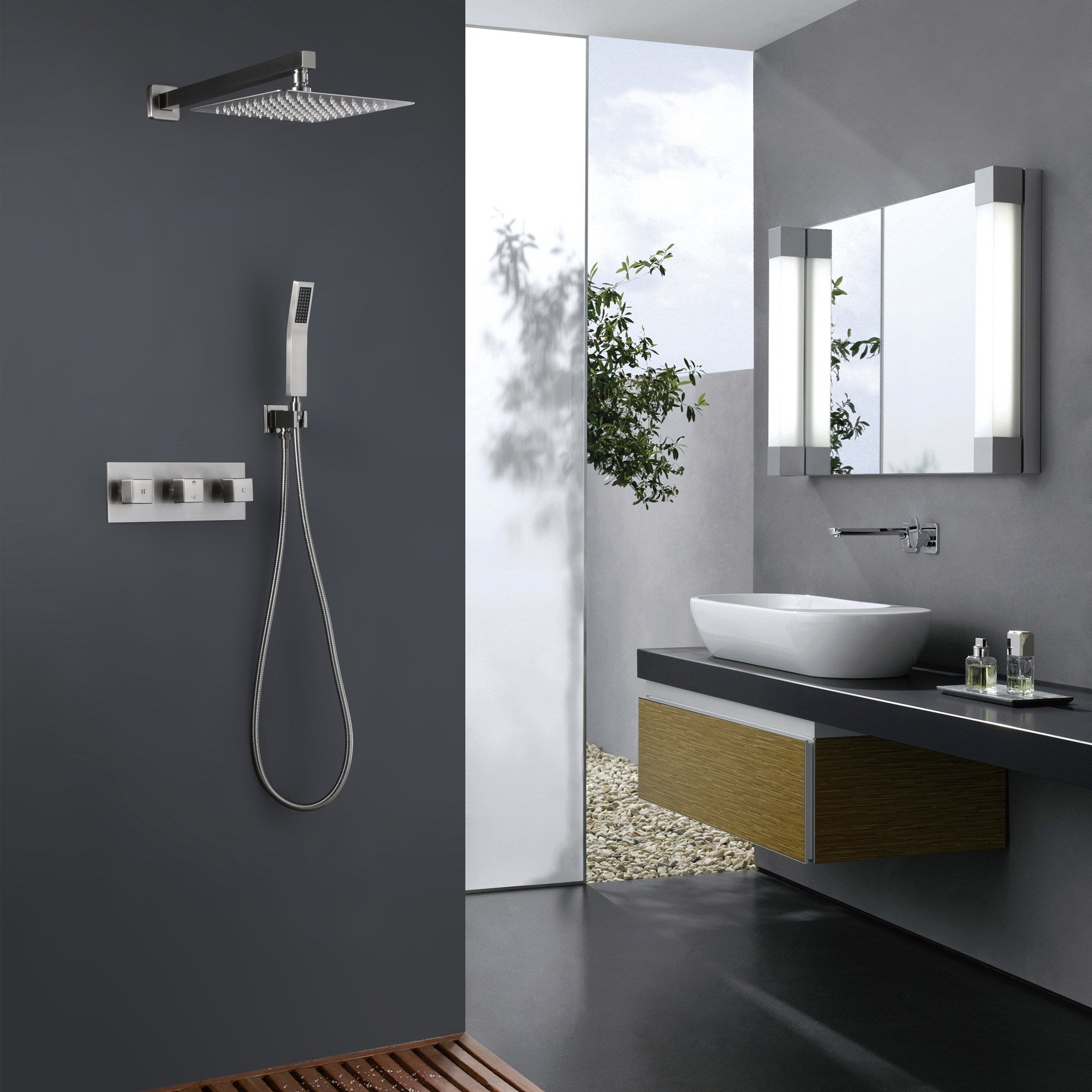 Trustmade 2 Functions Complete Shower Fixtures, 3 Knob Handles Complete Shower Systems, 10 inches Matt Black - 2W03