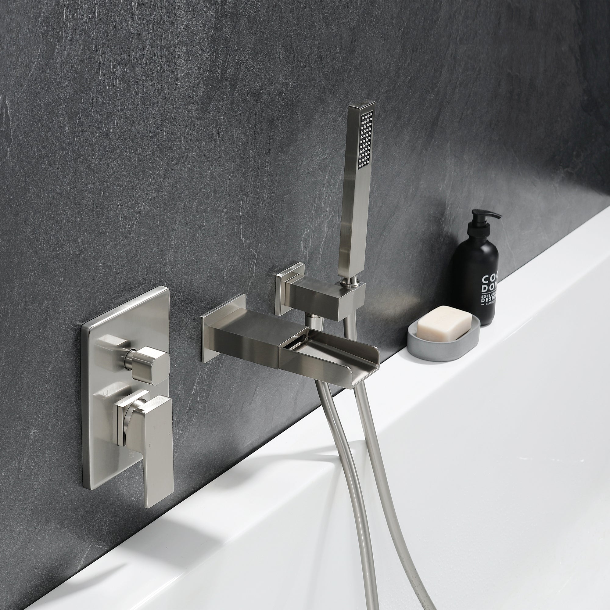 TrustMade Pressure-Balance Waterfall Single Handle Wall Mount Tub Faucet with Hand Shower - 2W01