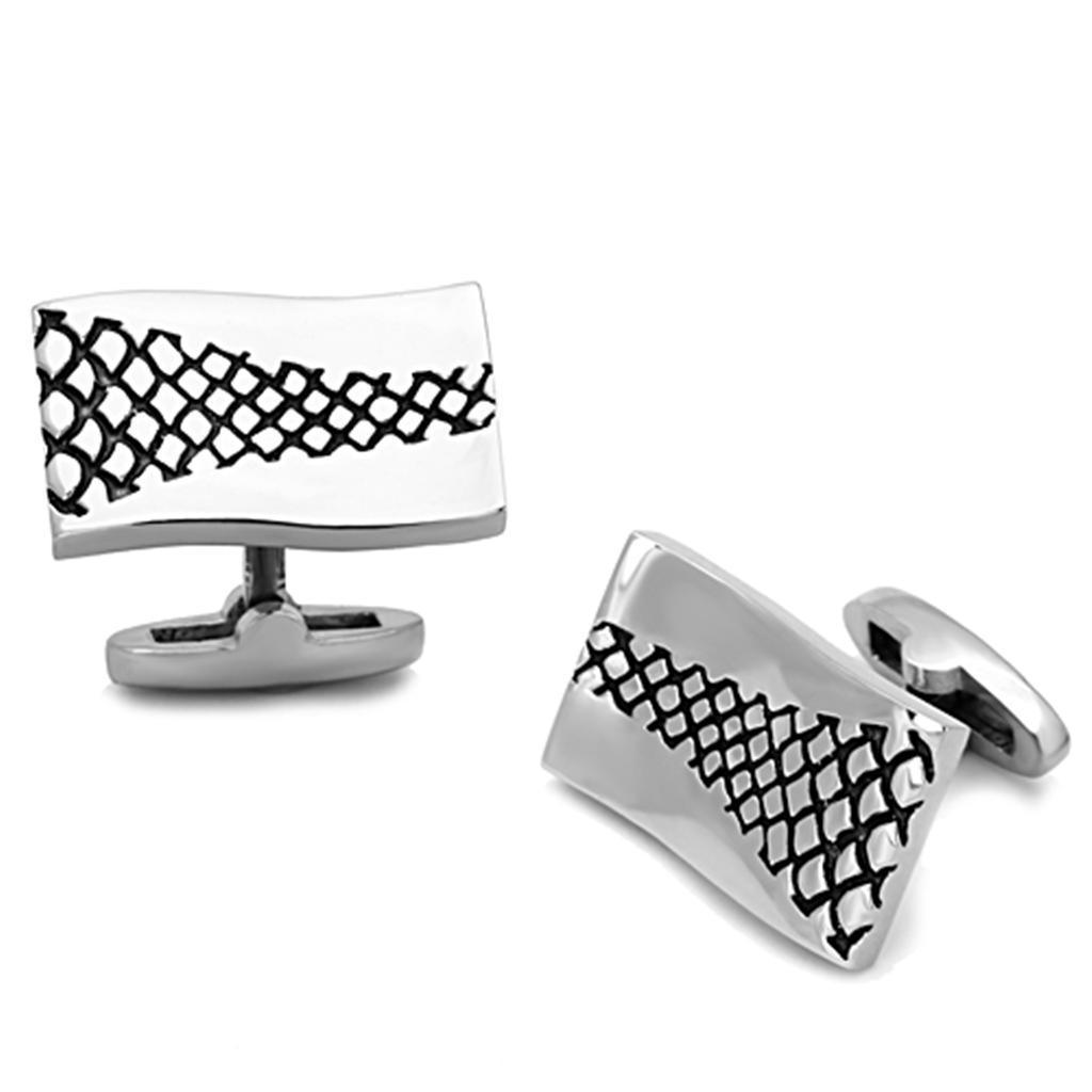 TK1260 - High polished (no plating) Stainless Steel Cufflink with Epoxy in Jet