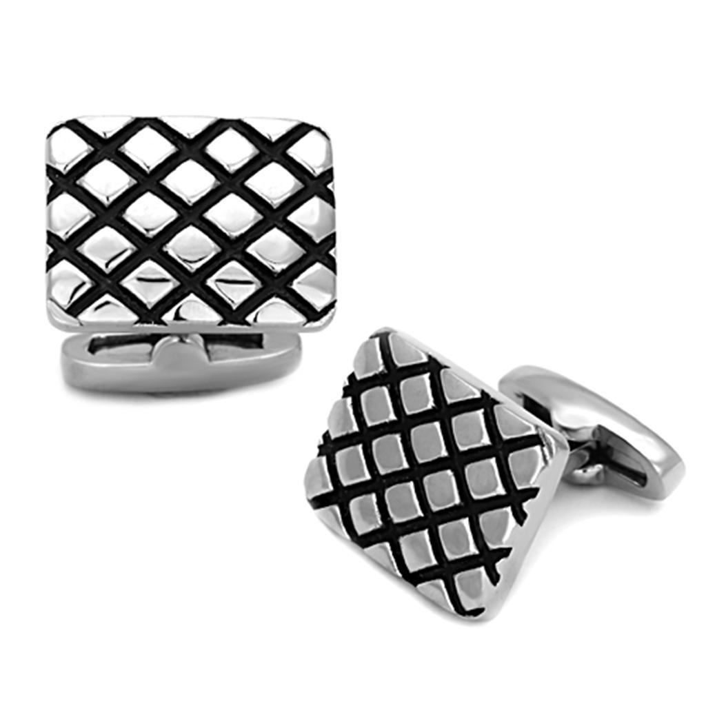 TK1266 - High polished (no plating) Stainless Steel Cufflink with Epoxy in Jet