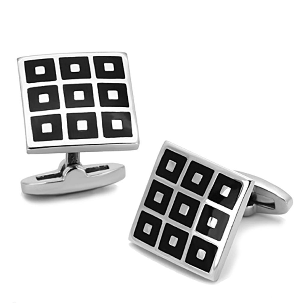 TK1268 - High polished (no plating) Stainless Steel Cufflink with Epoxy in Jet