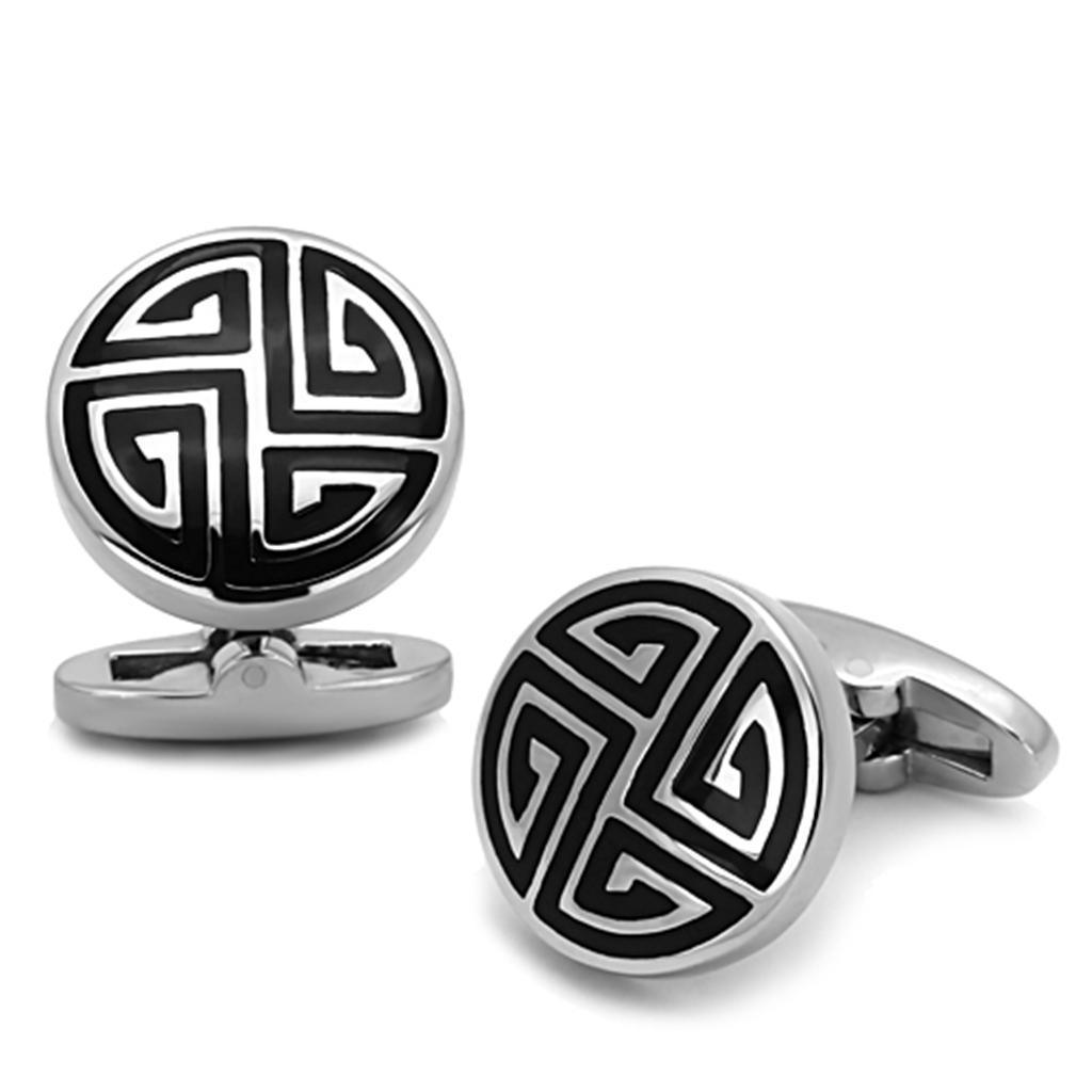 TK1257 - High polished (no plating) Stainless Steel Cufflink with Epoxy in Jet