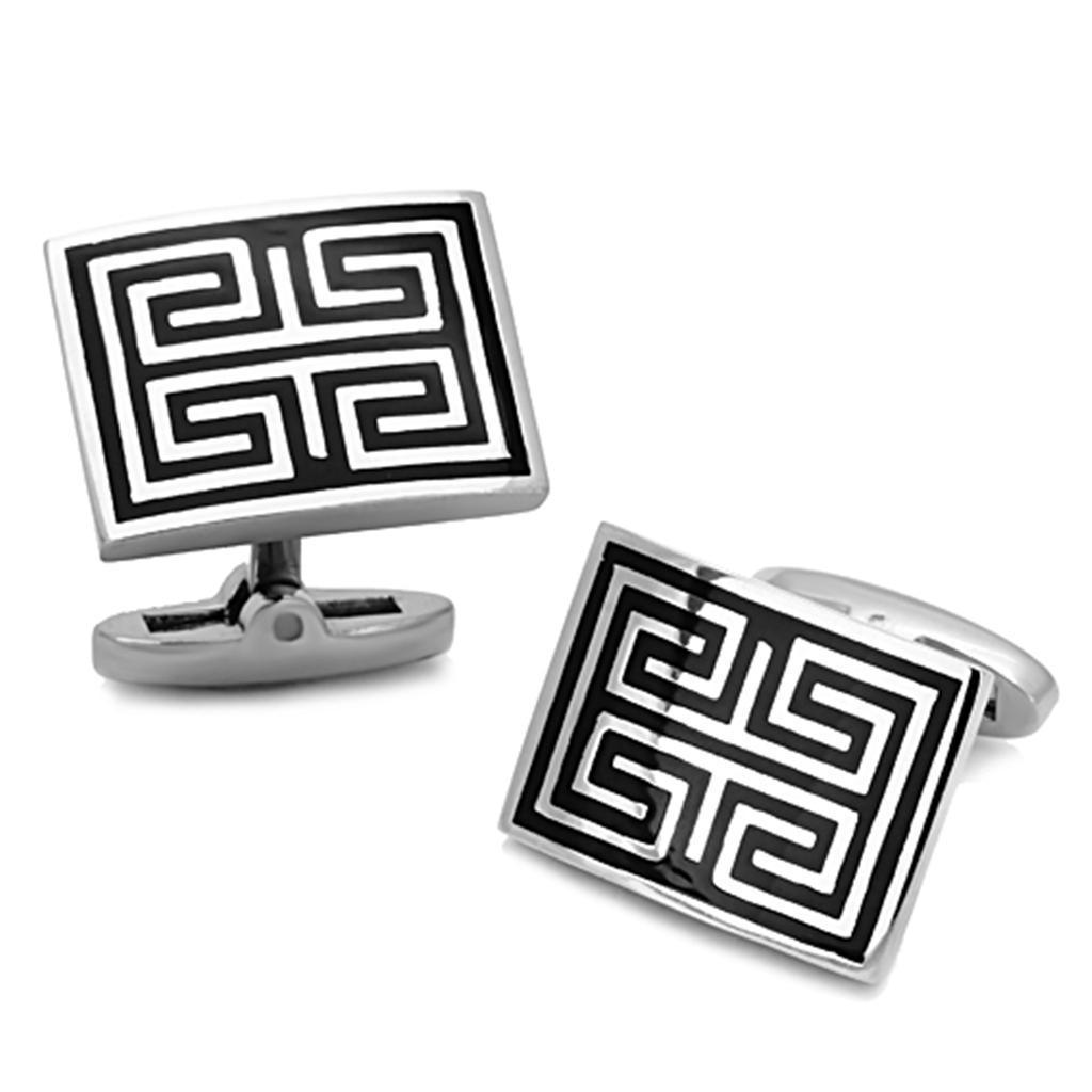 TK1265 - High polished (no plating) Stainless Steel Cufflink with Epoxy in Jet