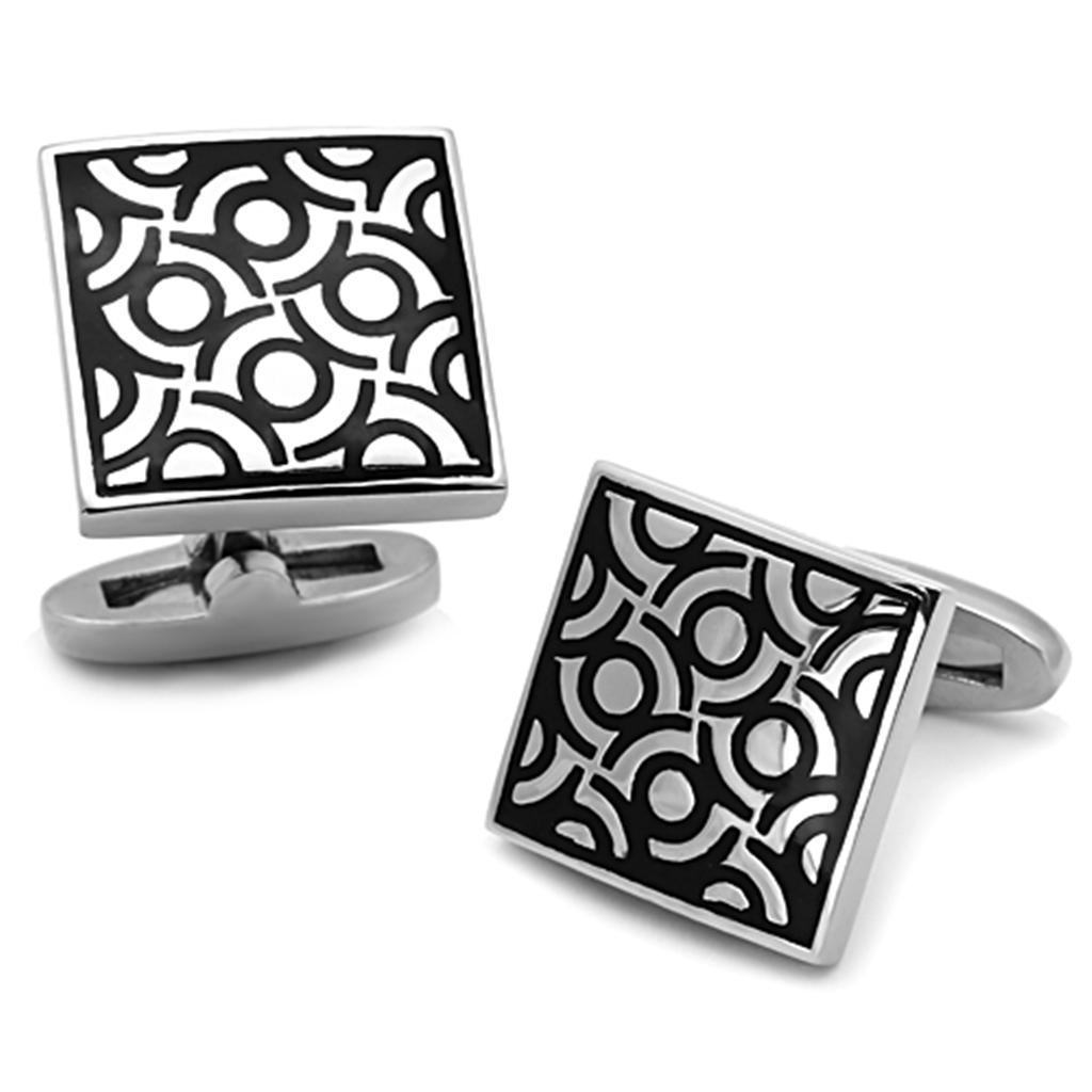 TK1271 - High polished (no plating) Stainless Steel Cufflink with Epoxy in Jet