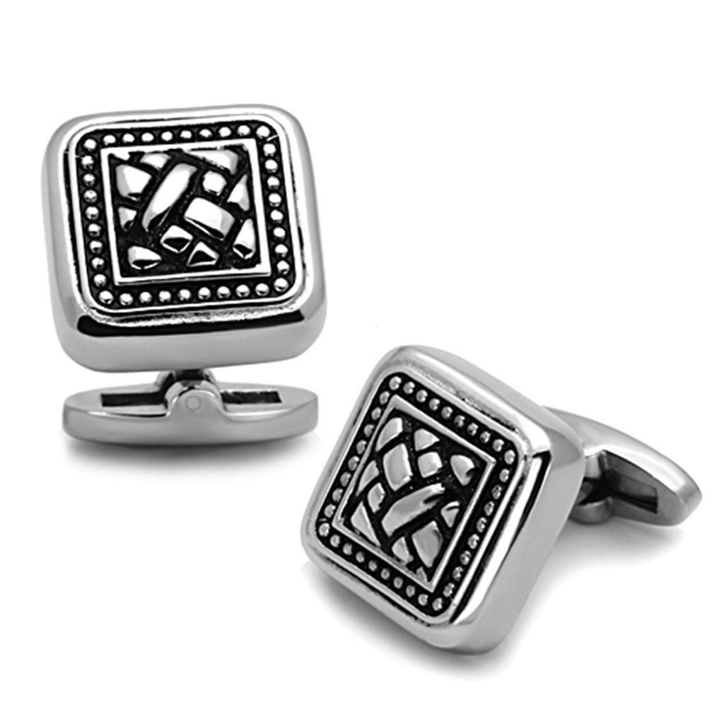 TK1256 - High polished (no plating) Stainless Steel Cufflink with Epoxy in Jet