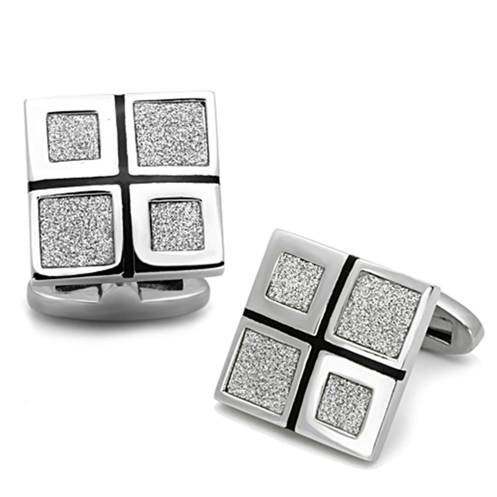 TK1255 - High polished (no plating) Stainless Steel Cufflink with Epoxy in Jet