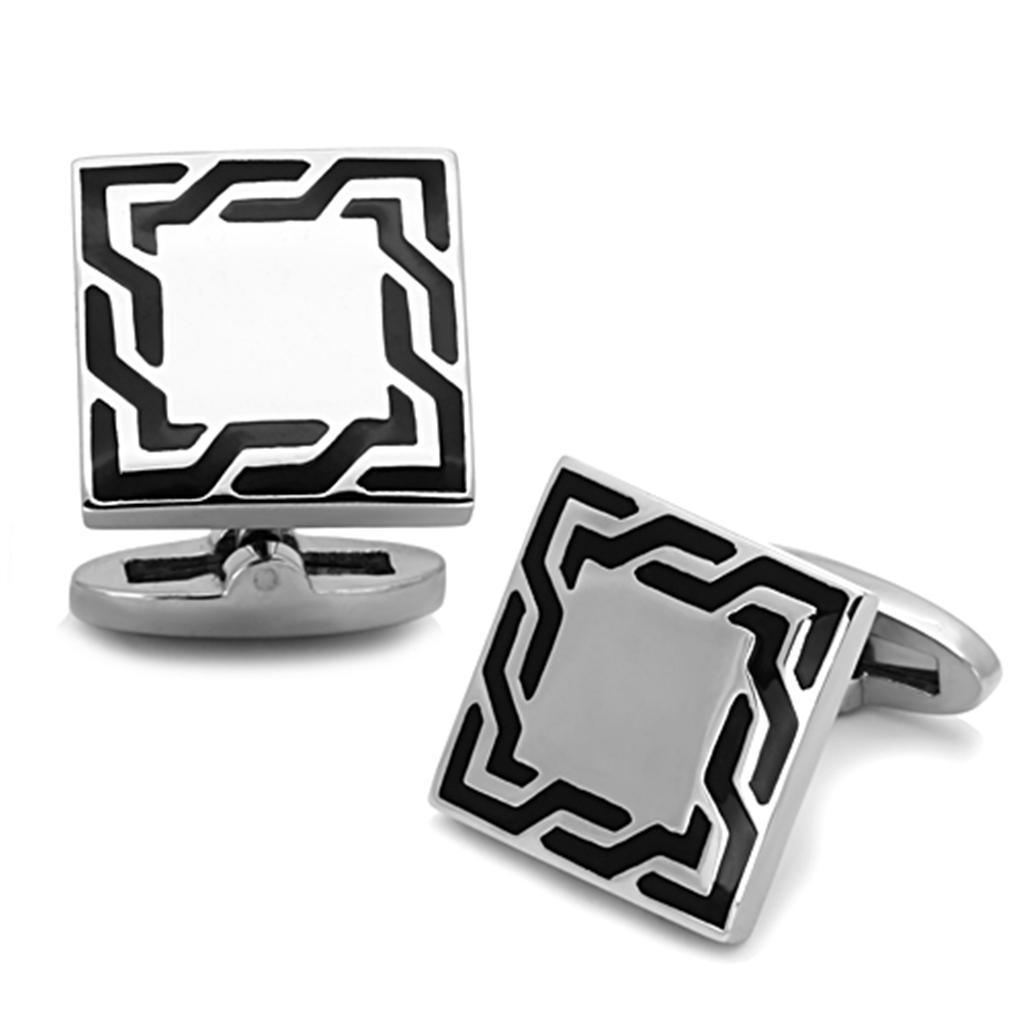 TK1248 - High polished (no plating) Stainless Steel Cufflink with Epoxy in Jet