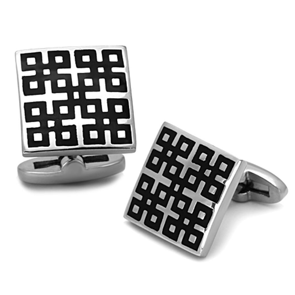 TK1243 - High polished (no plating) Stainless Steel Cufflink with Epoxy in Jet