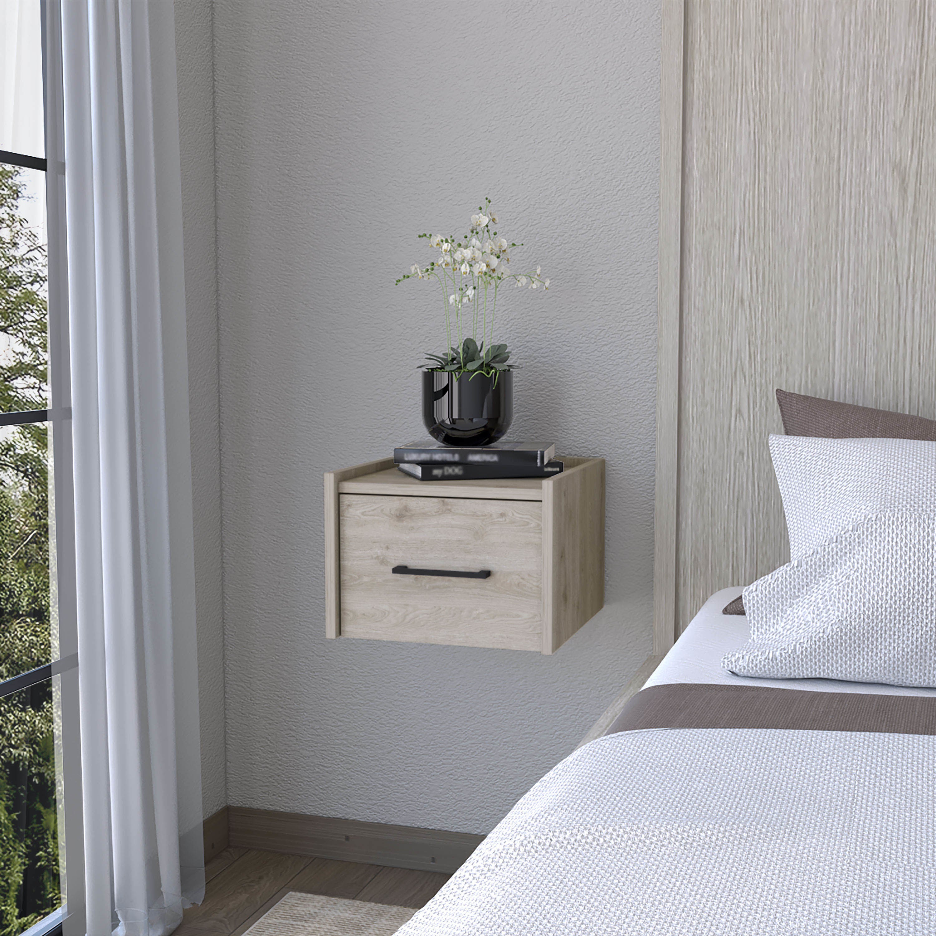 Mitchell Light Gray Wall-Mounted Floating Nightstand