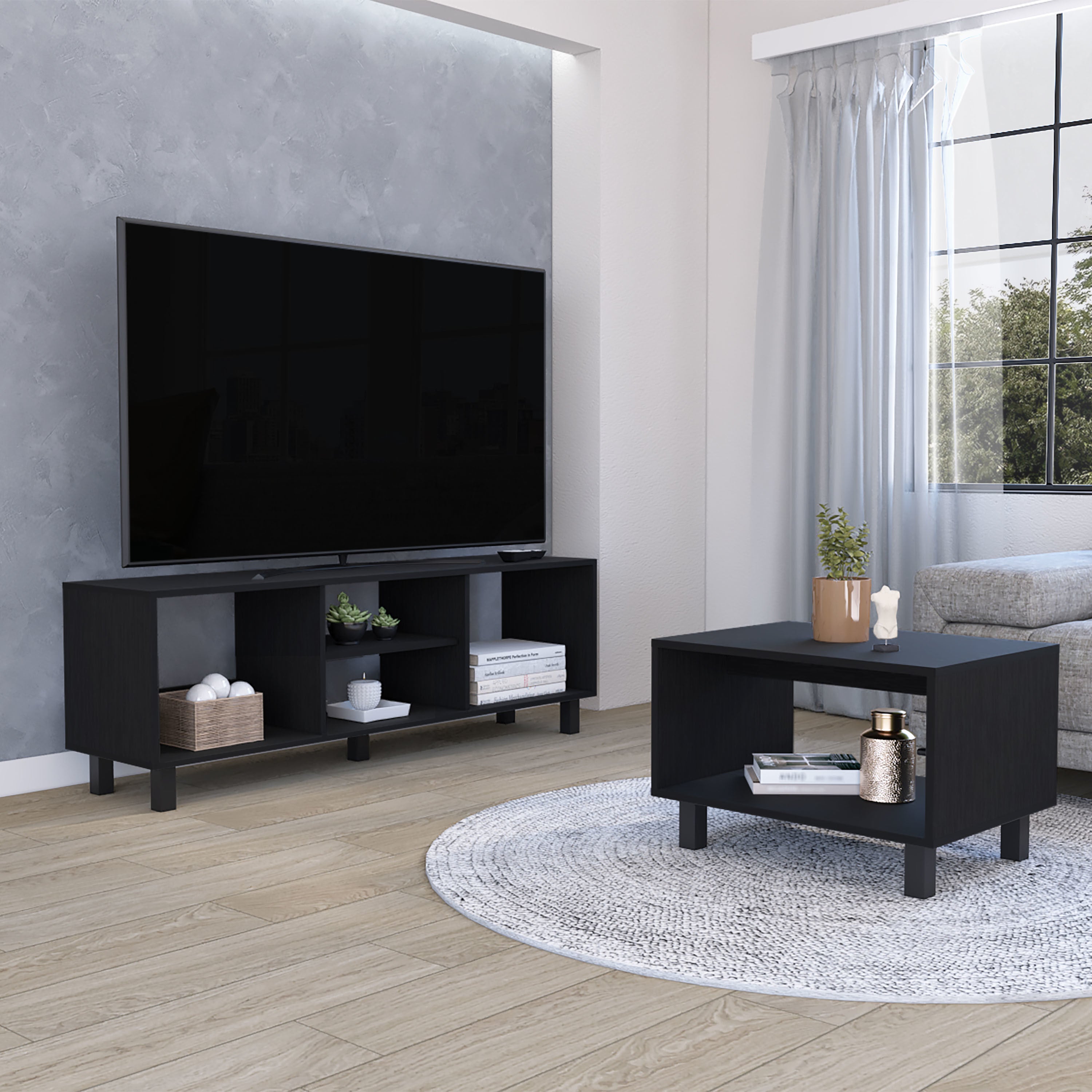 Eclipse Living Room Duo Set with TV Stand And Coffee Table with Steel Accents