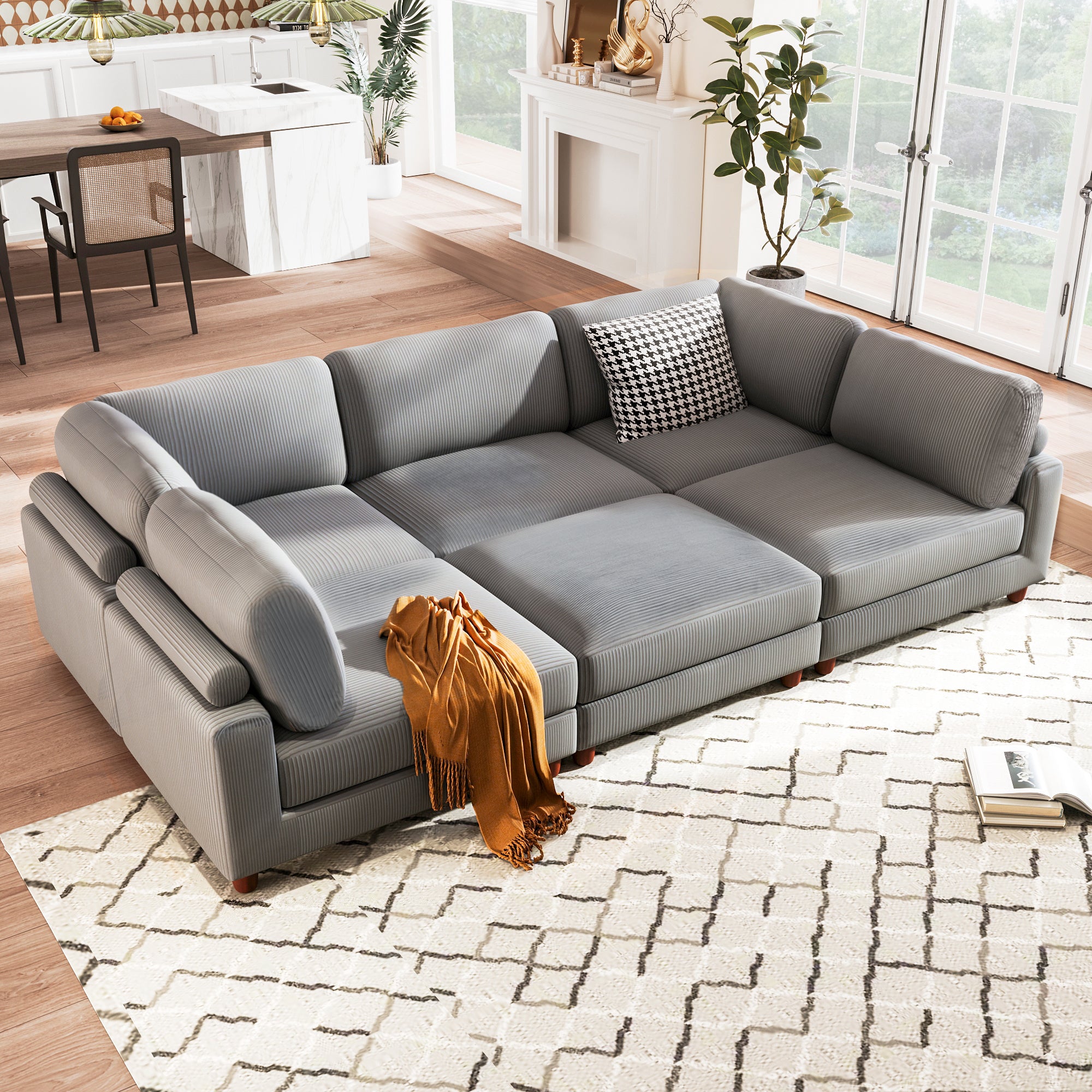 U-style 163''Modular Sectional Sofa,with Ottoman L Shaped Corner Sectional for Living Room,,Office, Apartment (6-Seater)