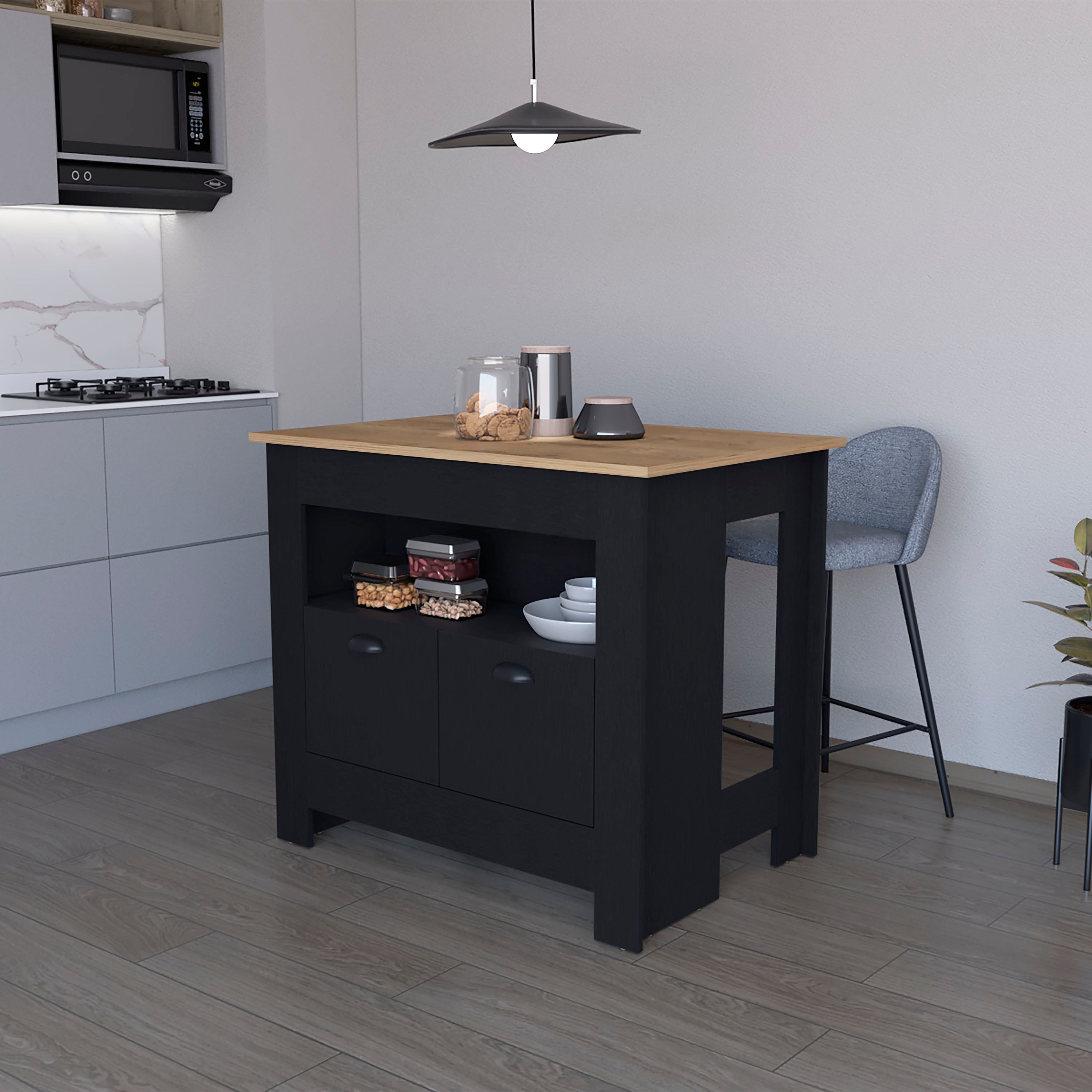 Amelia Black 2-Door Kitchen Island