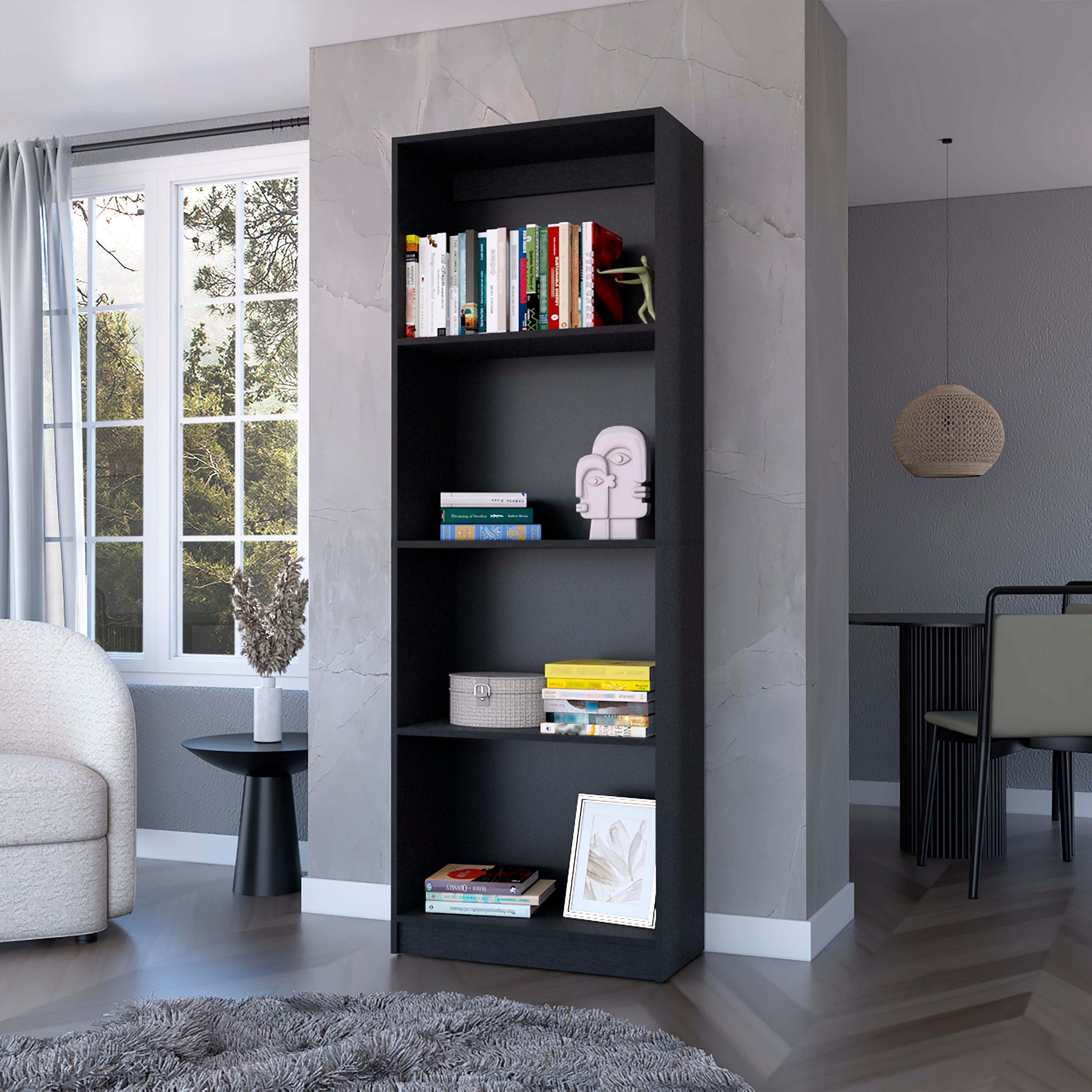 Zachary Black Tier Storage Shelves Bookcase