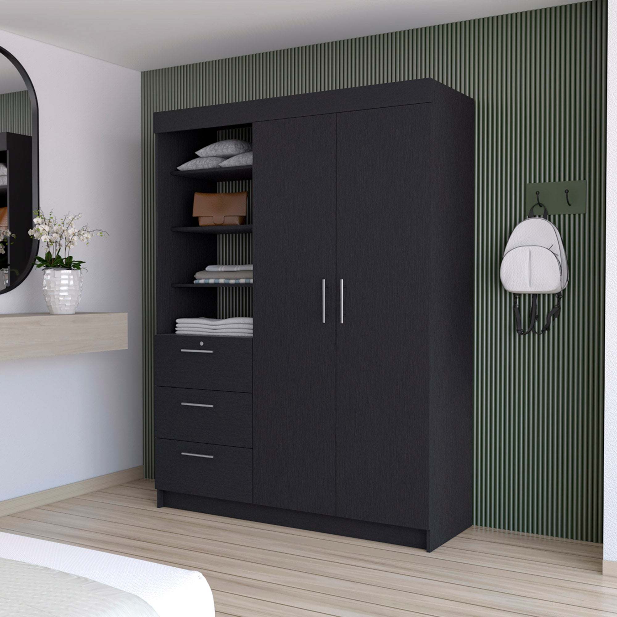 Levi Black 3-Drawer Armoire