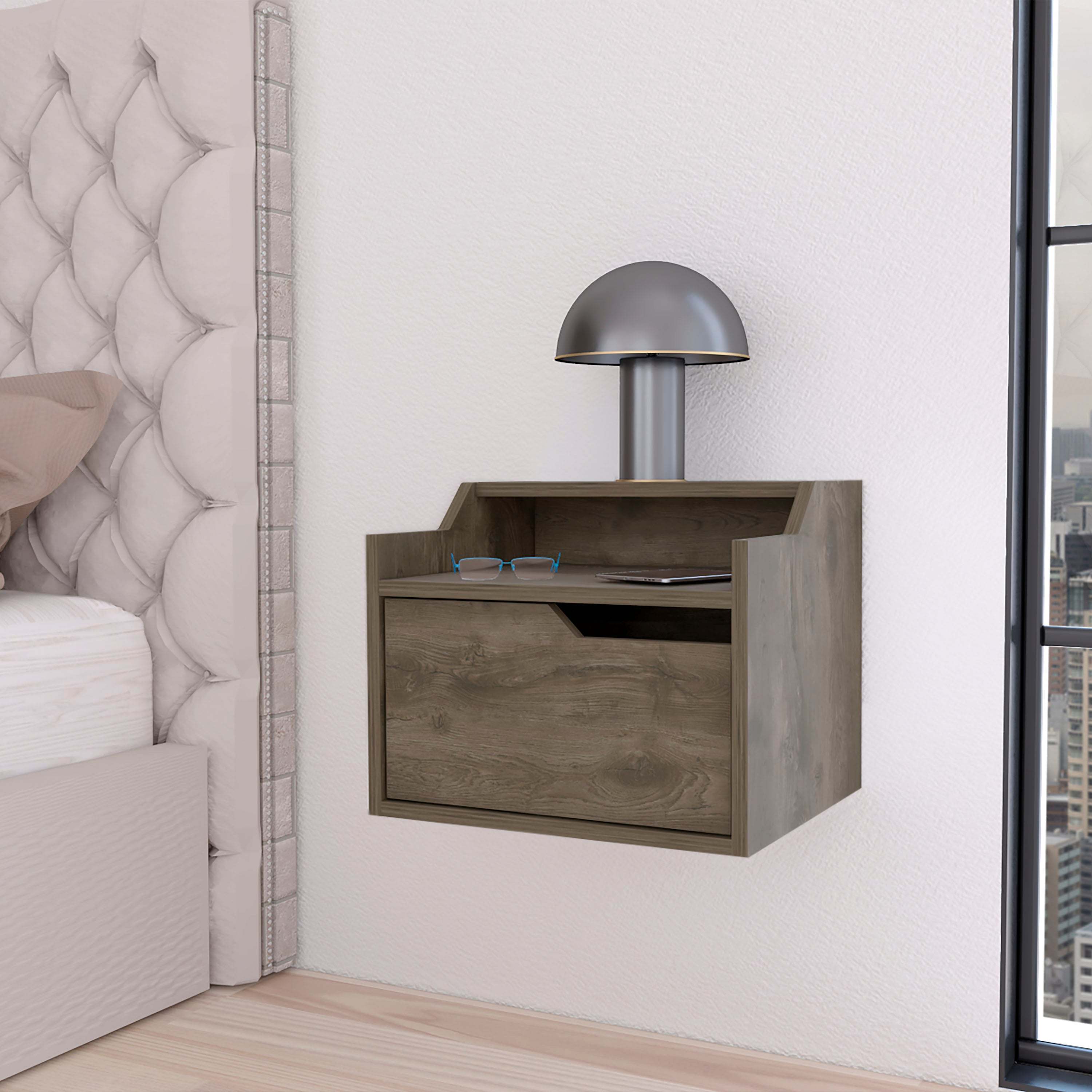 Nolan Dark Brown Dual-Shelf Display Floating Nightstand